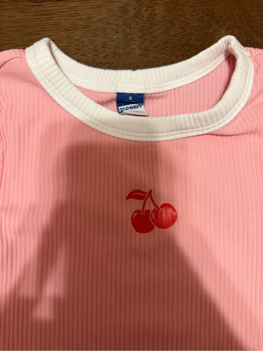 Girls Pink Ribbed Tee with Cherry Motif -  Kids Shirt